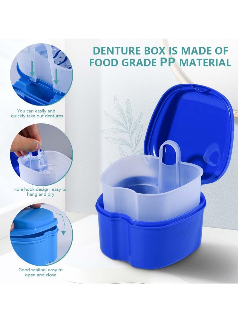 OBTANIM OBTANIM 2 Pack Denture Bath Cup Case Box Holder Storage Soak Container with Strainer Basket for RetainersTravel False Teeth Cleaning (Blue, Green)  - Image 3
