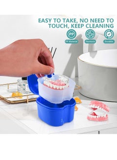 OBTANIM OBTANIM 2 Pack Denture Bath Cup Case Box Holder Storage Soak Container with Strainer Basket for RetainersTravel False Teeth Cleaning (Blue, Green)  - Image 4