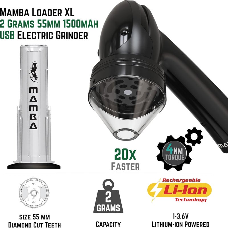 Mamba Loader XL 2g Black USB Electric Herb Grinder. Small Portable Metal Herbal Machine & Spice Mill for the Kitchen - Image 4