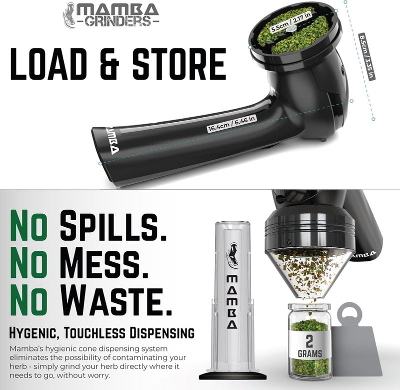 Mamba Loader XL 2g Black USB Electric Herb Grinder. Small Portable Metal Herbal Machine & Spice Mill for the Kitchen - Image 5
