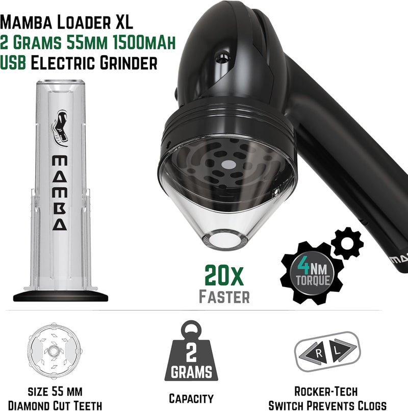 Mamba Loader XL 2g Black USB Electric Herb Grinder. Small Portable Metal Herbal Machine & Spice Mill for the Kitchen - Image 2