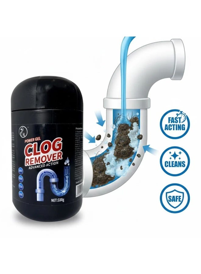 DubaiGallery Fast Dissolving Power Gel Drain Clog Remover Advanced Cleaner Melts Hair Grease Food Waste Restores Water Flow Safe For Pipes Kitchen Bathroom Drains Easy Use 220g Effective Home Maintenance Solution - Image 1