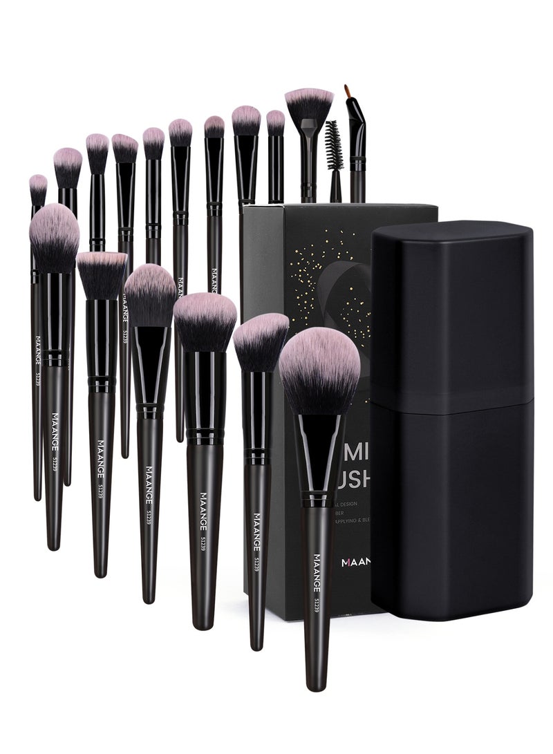 MAANGE فرش مكياج 18 قطعة مجموعة فرش مكياج احترافية مصنوعة من الألياف الصناعية فرش وجه بودرة بلش فرشاة دمج ظلال العيون مدببة مع صندوق هدايا أسود - Image 1