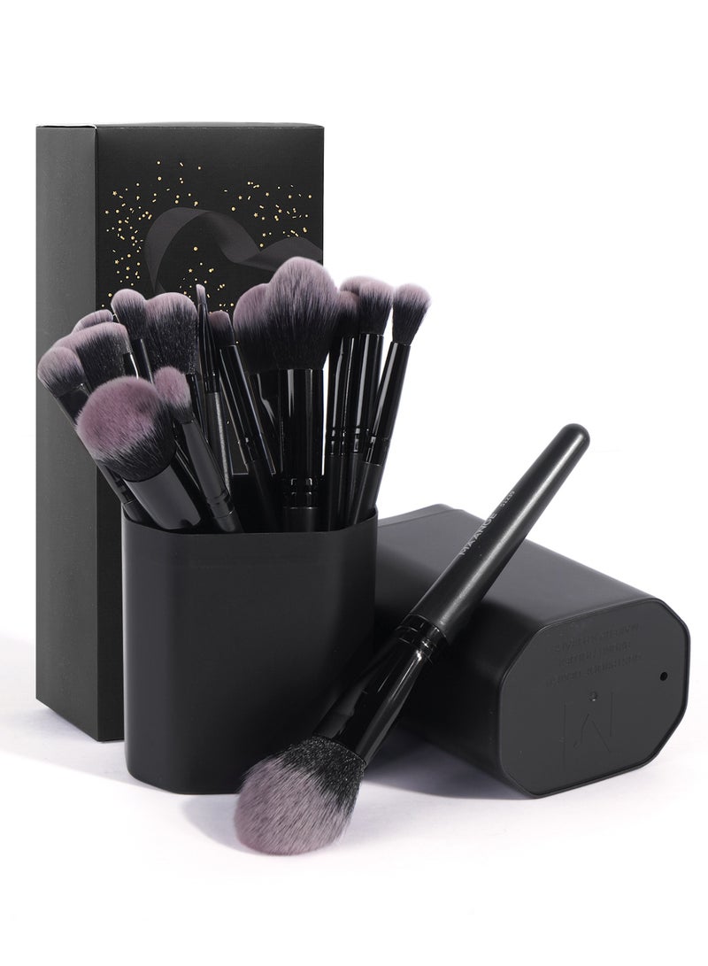 MAANGE فرش مكياج 18 قطعة مجموعة فرش مكياج احترافية مصنوعة من الألياف الصناعية فرش وجه بودرة بلش فرشاة دمج ظلال العيون مدببة مع صندوق هدايا أسود - Image 2