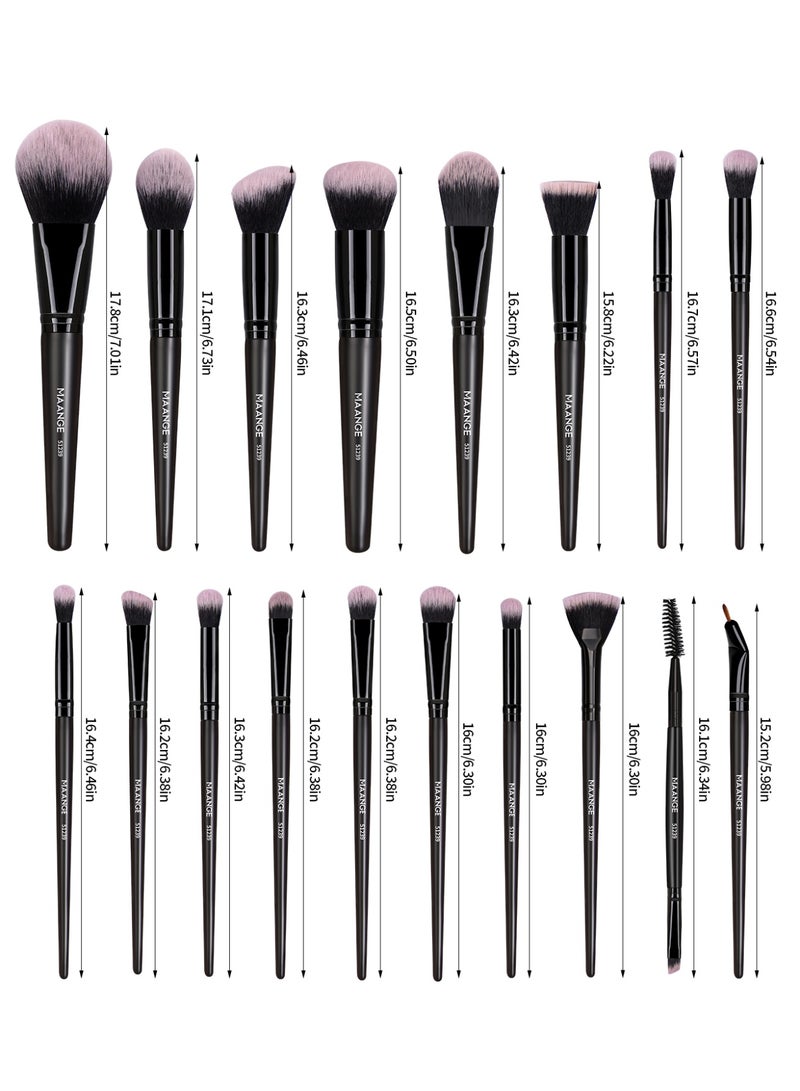 MAANGE فرش مكياج 18 قطعة مجموعة فرش مكياج احترافية مصنوعة من الألياف الصناعية فرش وجه بودرة بلش فرشاة دمج ظلال العيون مدببة مع صندوق هدايا أسود - Image 4