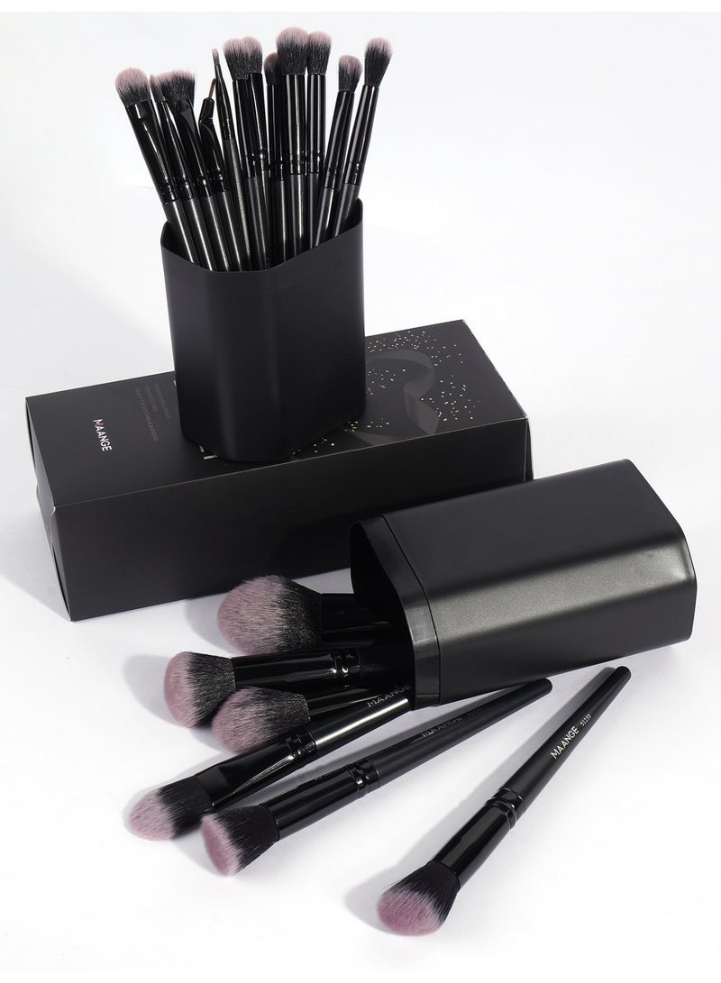 MAANGE فرش مكياج 18 قطعة مجموعة فرش مكياج احترافية مصنوعة من الألياف الصناعية فرش وجه بودرة بلش فرشاة دمج ظلال العيون مدببة مع صندوق هدايا أسود - Image 3