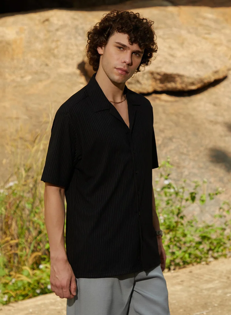 CAHOOT  Men's Onyx Black Ridge-Ribbed Shirt for Men | Best Price UAE