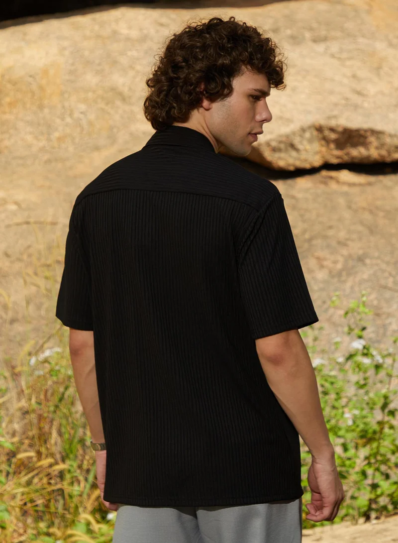 CAHOOT  Men's Onyx Black Ridge-Ribbed Shirt for Men | Best Price UAE