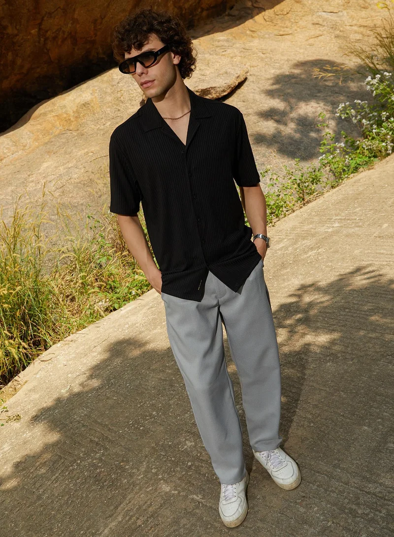 CAHOOT  Men's Onyx Black Ridge-Ribbed Shirt for Men | Best Price UAE
