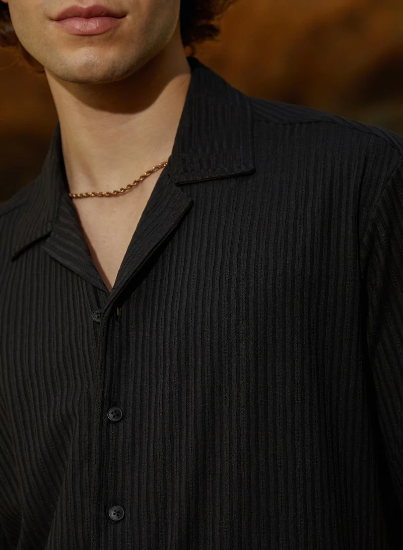 CAHOOT  Men's Onyx Black Ridge-Ribbed Shirt for Men | Best Price UAE
