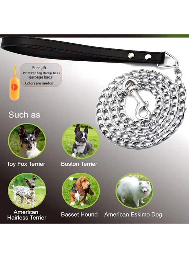 Heavy Duty Metal Dog Leash Anti Bite Rust Chain Brown Size L Faux Leather Handle - Image 1