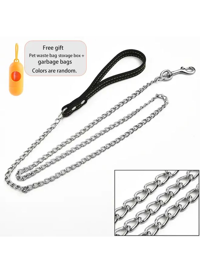 Heavy Duty Metal Dog Leash Anti Bite Rust Chain Brown Size L Faux Leather Handle - Image 2