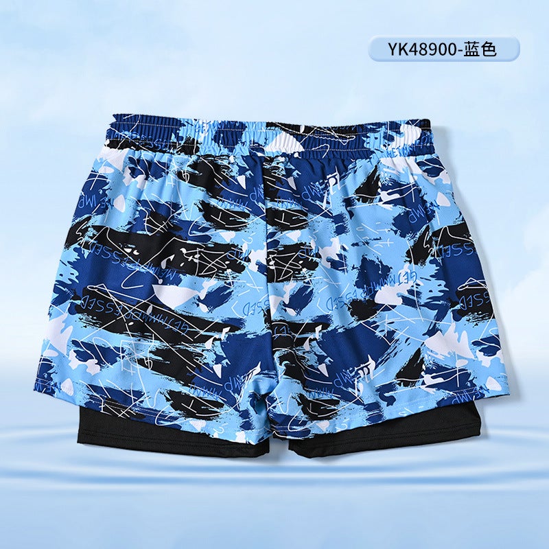 Men''s Swimming Trunks Anti-Embarrassment Double-Layer Lining Quick-Drying Loose Men''s Beach Pants Beach Vacation Hot Spring Swimming Equipment - Image 1