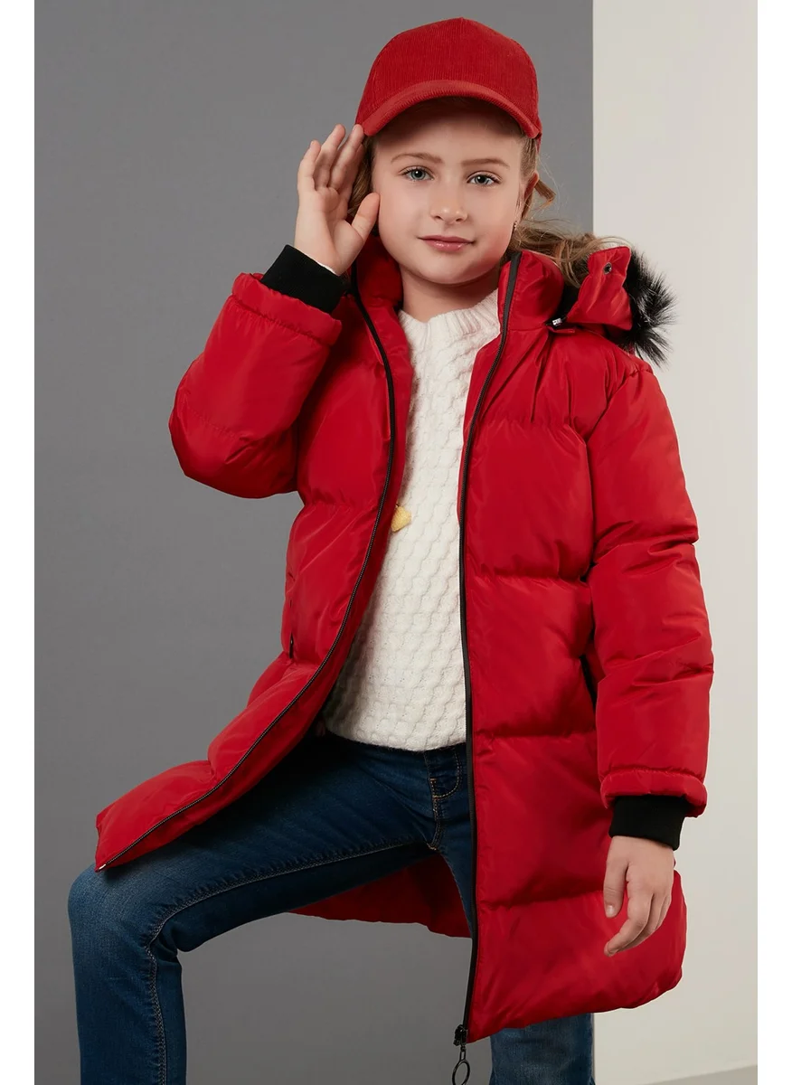 Lela Plush Lined Faux Fur Collar Removable Hooded Winter Coat Girls' Coat 5760072