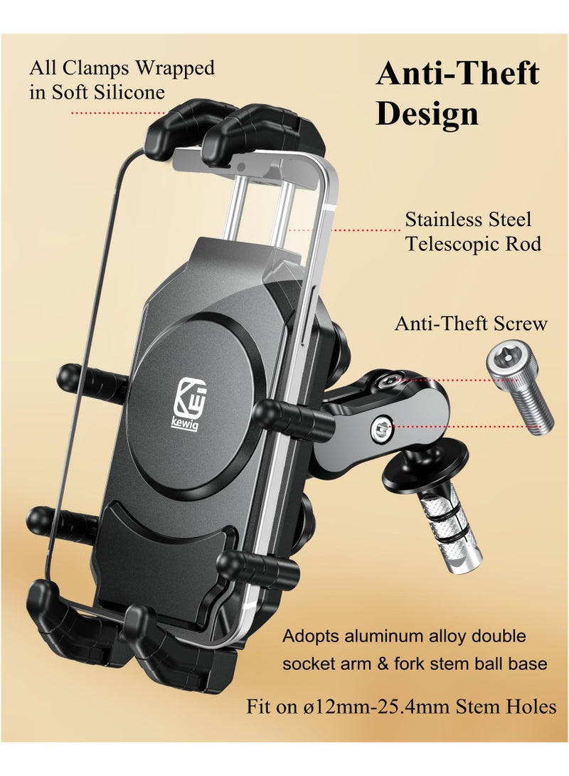 SOLARAE Motorcycle Fork Stem Phone Mount, with Vibration Dampener & High-Speed Secure Lock, Anti-Theft Motorcycle Phone Holder Cellphone Mount Mobile Phone Cradle for 5.4''-7.2'' Smartphones - Image 3