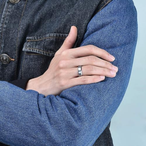 King Will 6mm Men's Silver Wedding Ring - Brushed Matte Surface, Beveled Polished Edge, Comfort Fit Size9 - Image 5