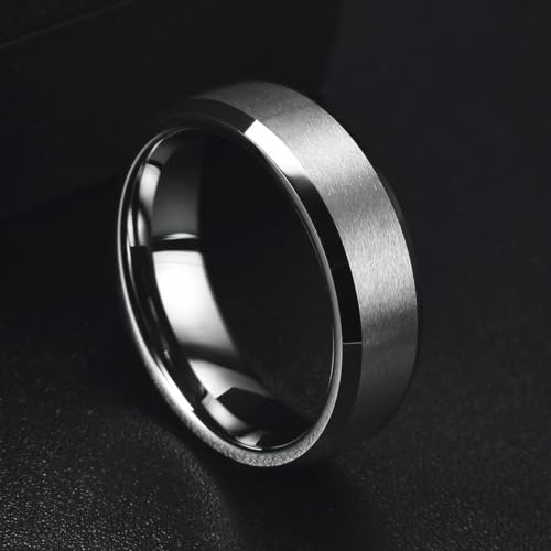 King Will 6mm Men's Silver Wedding Ring - Brushed Matte Surface, Beveled Polished Edge, Comfort Fit Size9 - Image 3