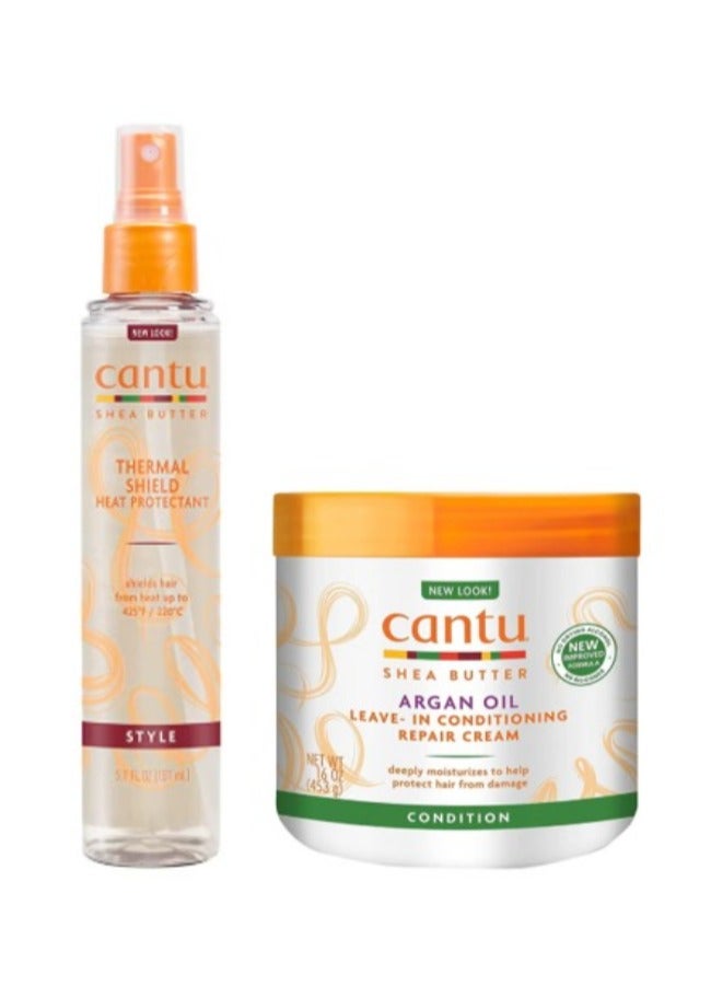 CANTO Shea Butter Thermal Shield Heat Protectant 151ml + Argan Oil Leave-In Conditioning Repair Cream 453 grams - Image 1