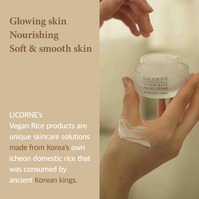 LICORNE Korean Vegan Rice Cream 1.69oz - Hydrating Face Moisturizer with Rice Bran Extract, Ceramide - Lightweight Daily Cream for All Skin Types - Image 4
