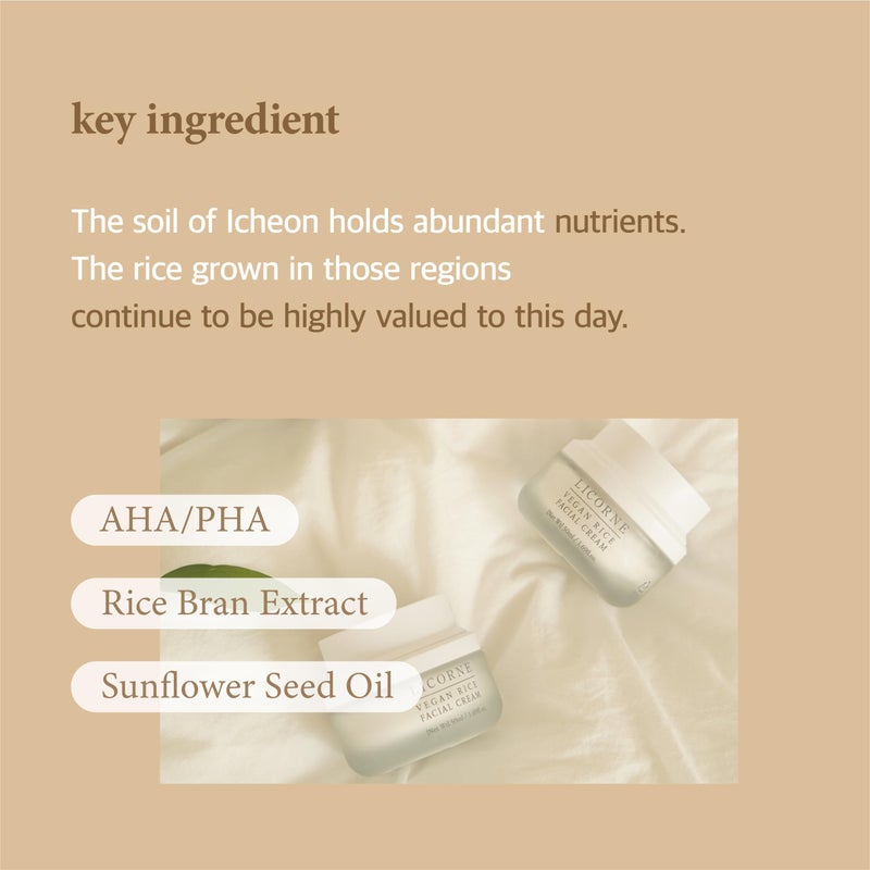 LICORNE Korean Vegan Rice Cream 1.69oz - Hydrating Face Moisturizer with Rice Bran Extract, Ceramide - Lightweight Daily Cream for All Skin Types - Image 5