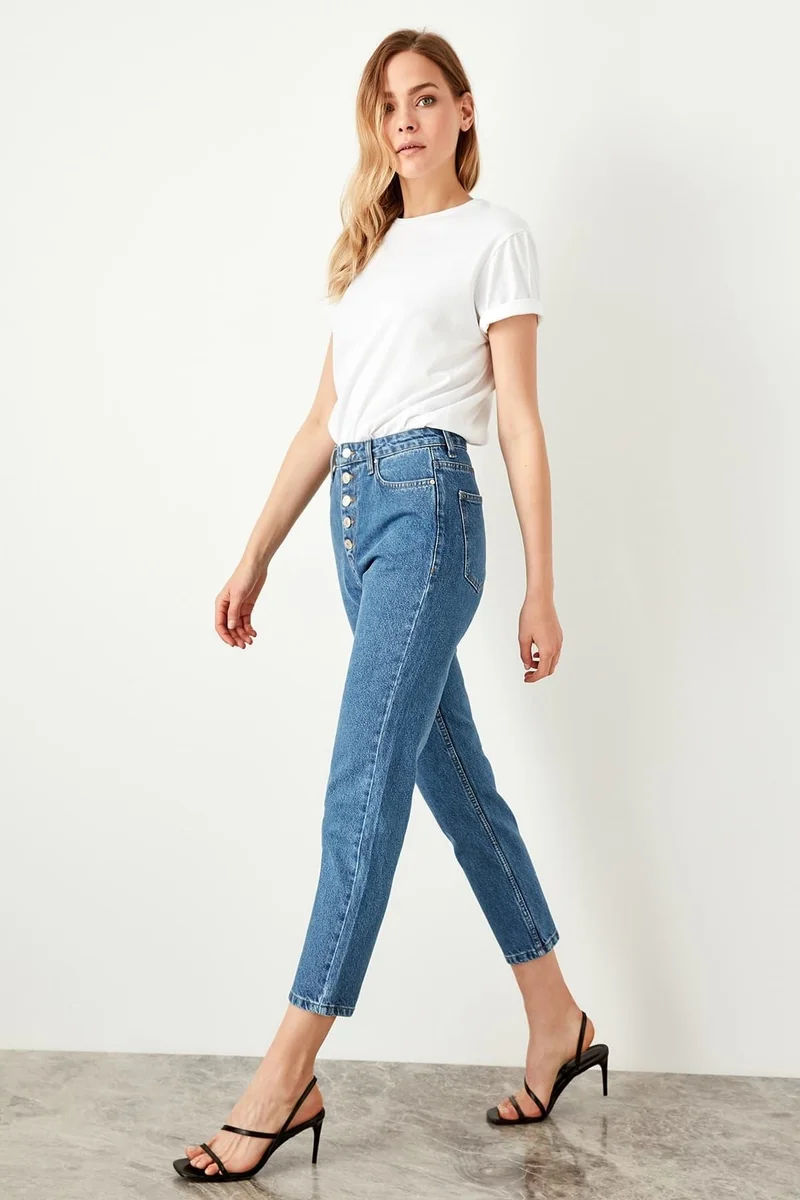 ترينديول High Waist Button Front Mom Jeans