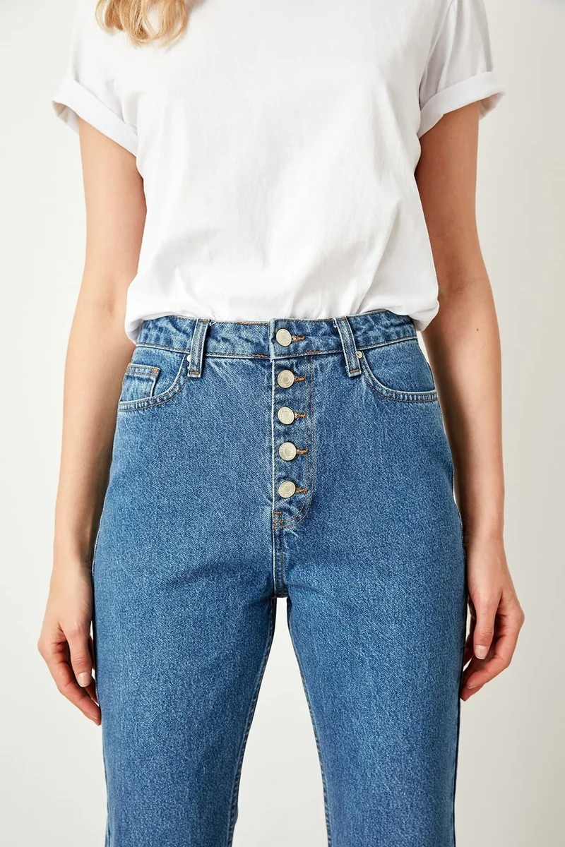 ترينديول High Waist Button Front Mom Jeans