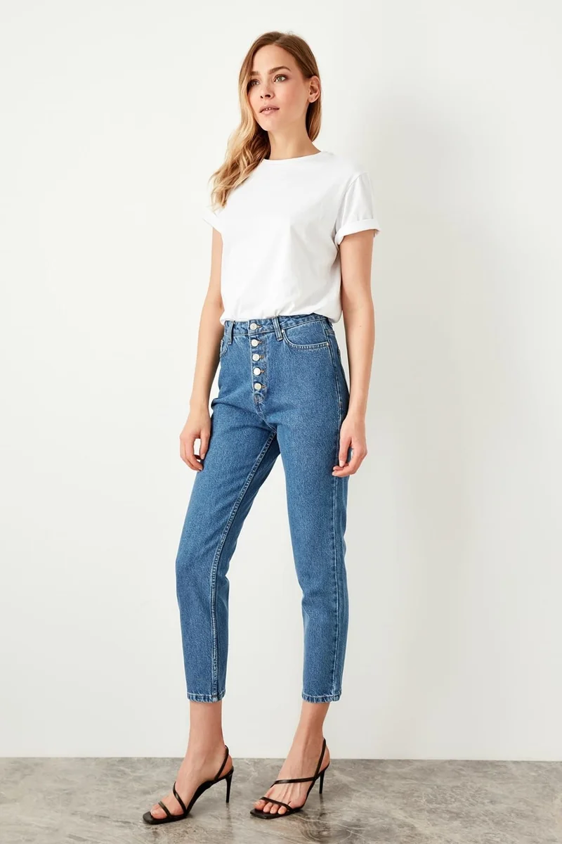 ترينديول High Waist Button Front Mom Jeans