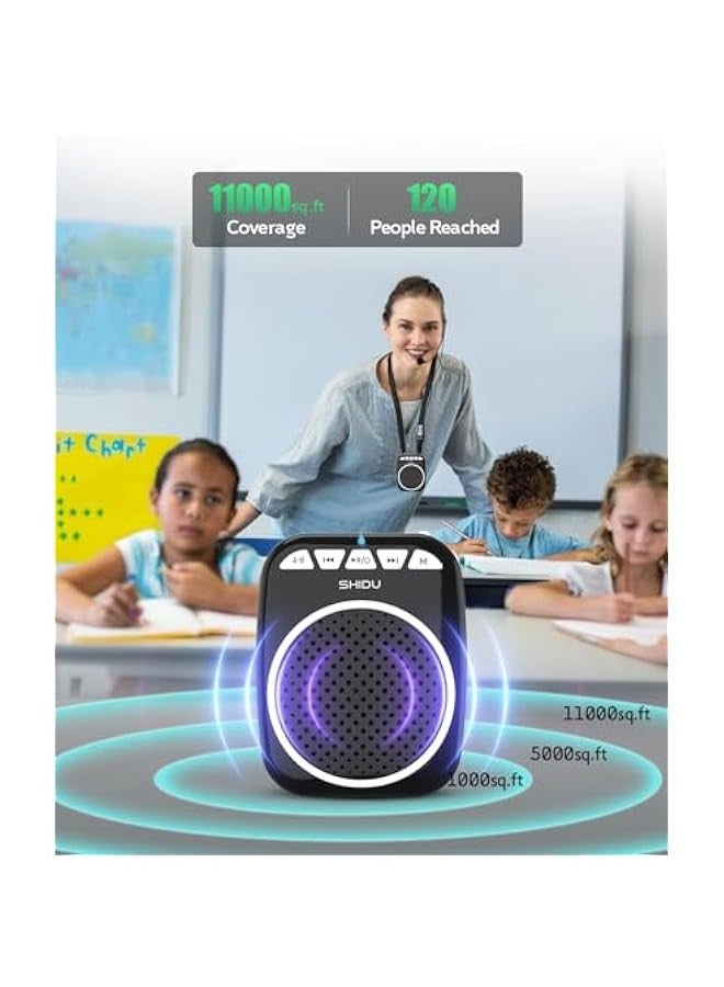 SHIDU Voice Amplifier, Portable Speaker with Microphone Megaphone PA System Support Bluetooth/TF Card and U-Disk Play Music for Teachers, Tour Guides, Training - Image 2