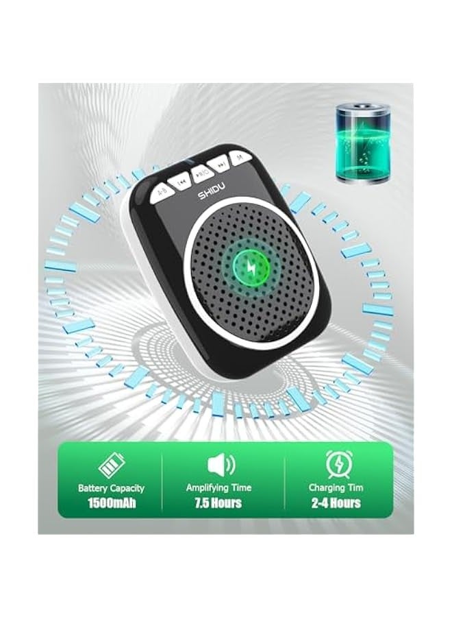 SHIDU Voice Amplifier, Portable Speaker with Microphone Megaphone PA System Support Bluetooth/TF Card and U-Disk Play Music for Teachers, Tour Guides, Training - Image 3