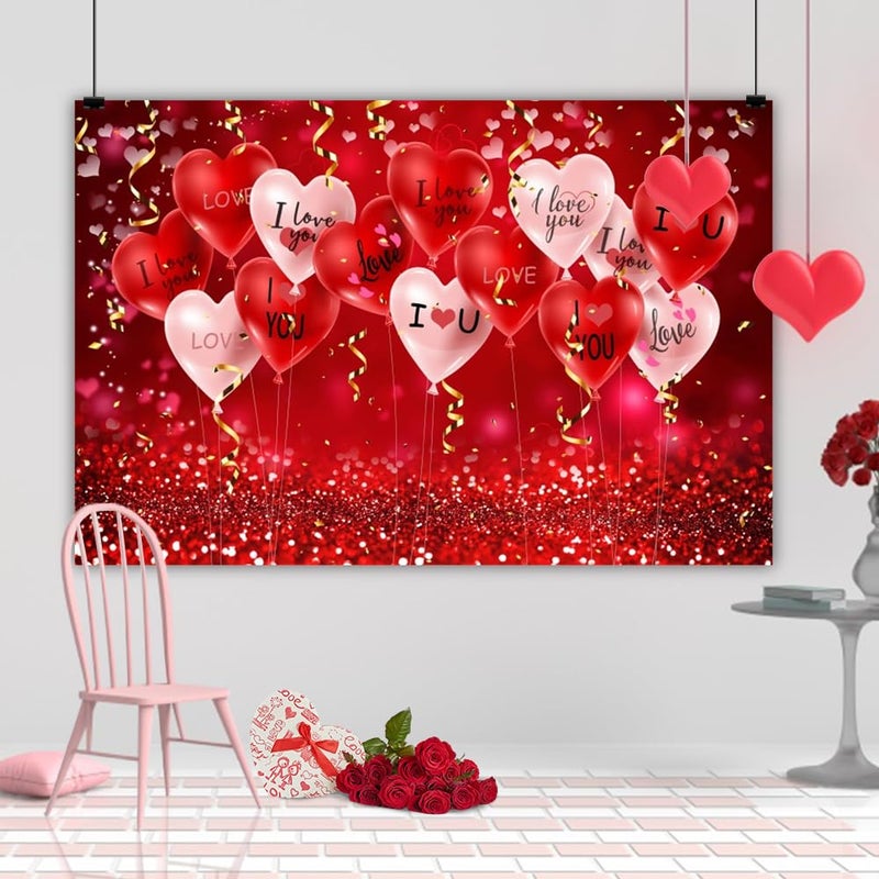 Leowefowa 10x8ft Red Heart Backdrop Red Glitter Love Heart Balloon Background Romantic Valentine's Lover Wedding Engage Bridal Shower Marriage Anniversary Party Banner Decor Photo Supplies Prop - Image 2