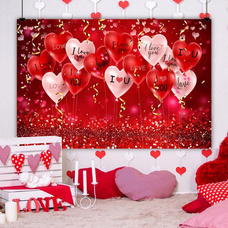 Leowefowa 10x8ft Red Heart Backdrop Red Glitter Love Heart Balloon Background Romantic Valentine's Lover Wedding Engage Bridal Shower Marriage Anniversary Party Banner Decor Photo Supplies Prop - Image 3
