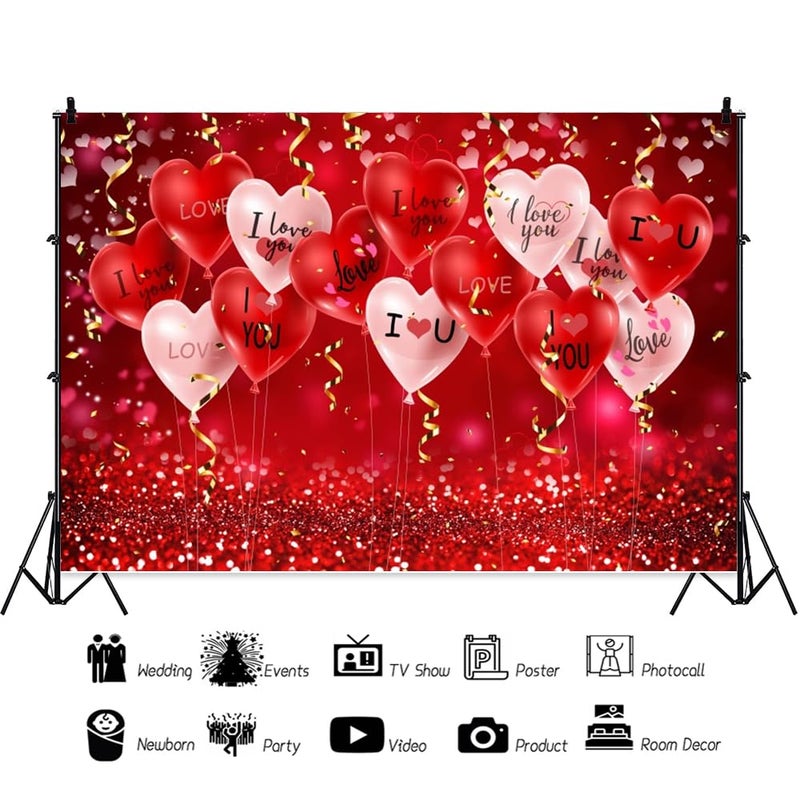 Leowefowa 10x8ft Red Heart Backdrop Red Glitter Love Heart Balloon Background Romantic Valentine's Lover Wedding Engage Bridal Shower Marriage Anniversary Party Banner Decor Photo Supplies Prop - Image 5