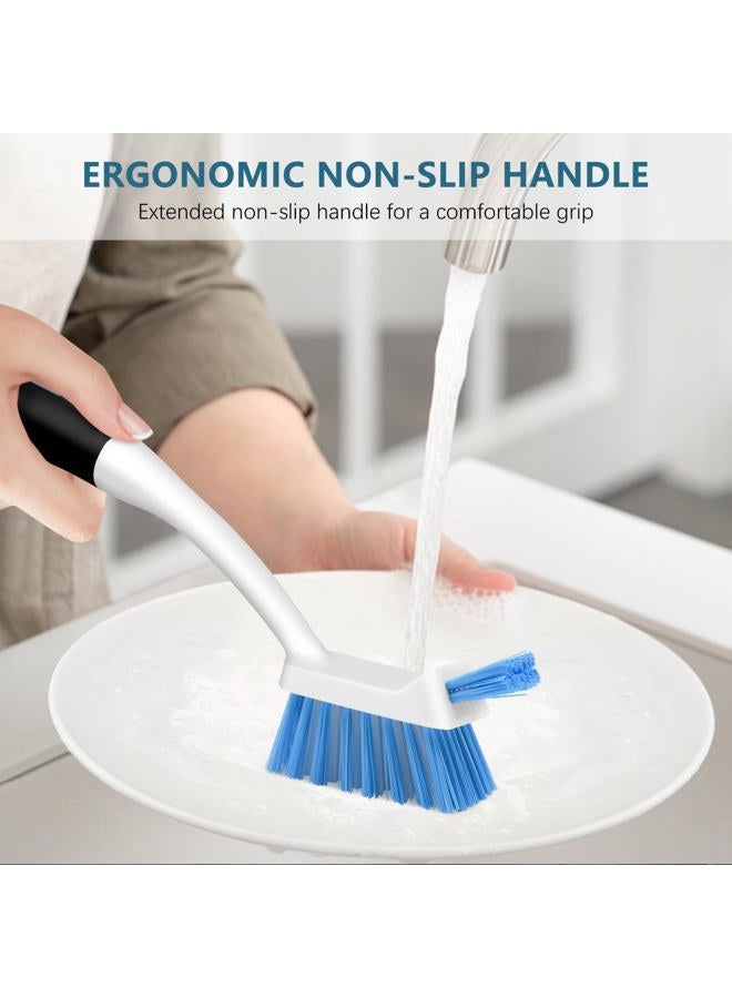 SetSail Dish Brush Set of 3 with Bottle Brush, Dish Scrub Brush with Long Handle Deep Cleaning Handle Brush with Scraper Tip for Kitchen Sink Dishes Bottle Cup Pot and Pans Tile Lines, Black Blue - Image 5