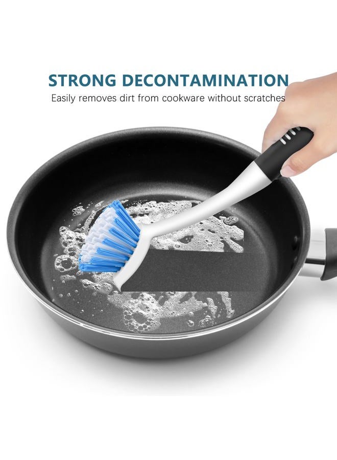 SetSail Dish Brush Set of 3 with Bottle Brush, Dish Scrub Brush with Long Handle Deep Cleaning Handle Brush with Scraper Tip for Kitchen Sink Dishes Bottle Cup Pot and Pans Tile Lines, Black Blue - Image 4