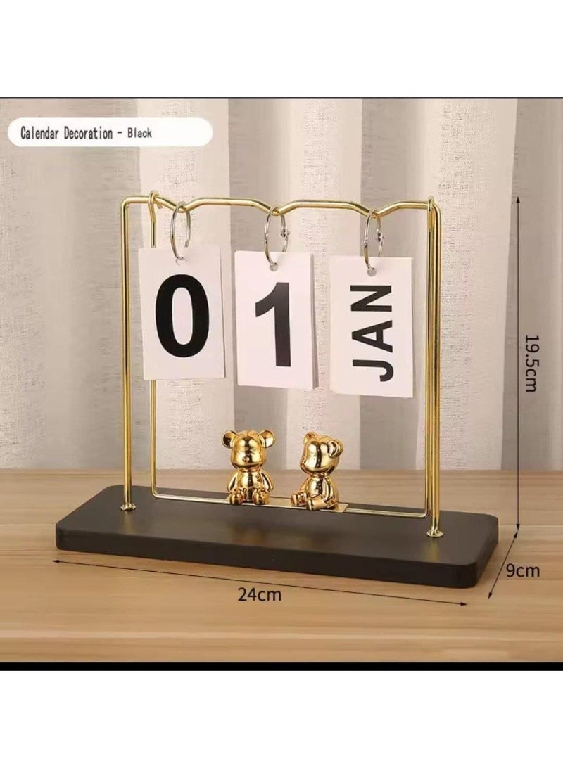 Desk calendar with teddy bear swing design, finished in gold. A charming and practical stationery accessory suitable for both office and home use. - Image 4