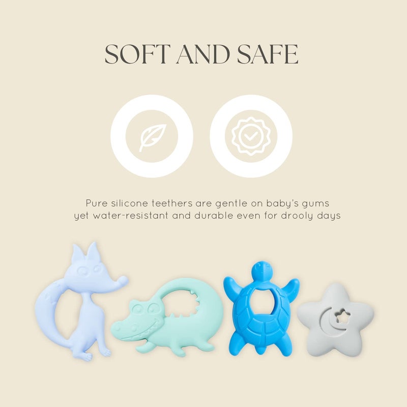 Dodo Babies Baby Shower Gifts - Teething Toy & Pacifier Clip Set - 6-Piece Multicolor Silicone - Pacifier Clip, Baby Teether & Binky Holder - Universal Leash & Water-Resistant Case - Image 5