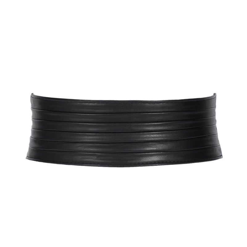 SANSTHS Women Wide Elastic Belts for Dresses Vintage Fashion Stretchy Waist Belts Ladies Cinch Belts Leather Waistband,Black,M - Image 1