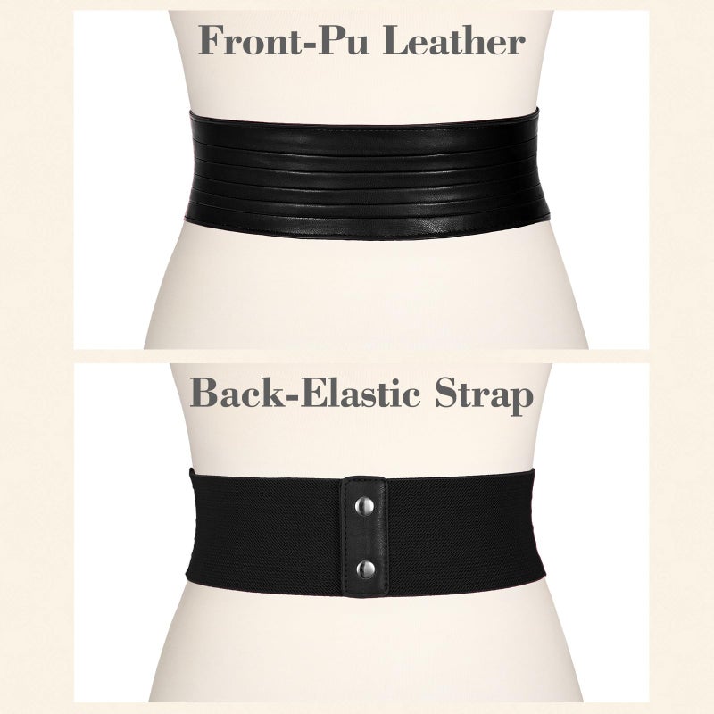 SANSTHS Women Wide Elastic Belts for Dresses Vintage Fashion Stretchy Waist Belts Ladies Cinch Belts Leather Waistband,Black,M - Image 5