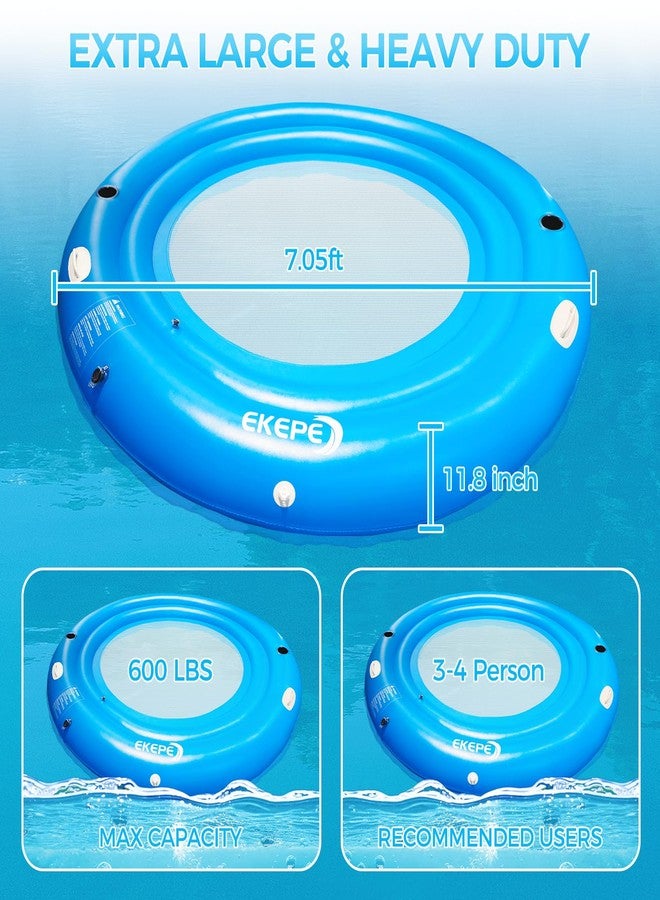 EKEPE Round Inflatable Water Hammock, 7ft Heavy Duty Tanning Pool Lounger Sunchill Float Ring, Adults Inflatable Floating Dock for Pool, Lakes, Oceans, Summer Party - Image 2