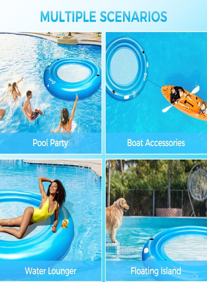 EKEPE Round Inflatable Water Hammock, 7ft Heavy Duty Tanning Pool Lounger Sunchill Float Ring, Adults Inflatable Floating Dock for Pool, Lakes, Oceans, Summer Party - Image 4