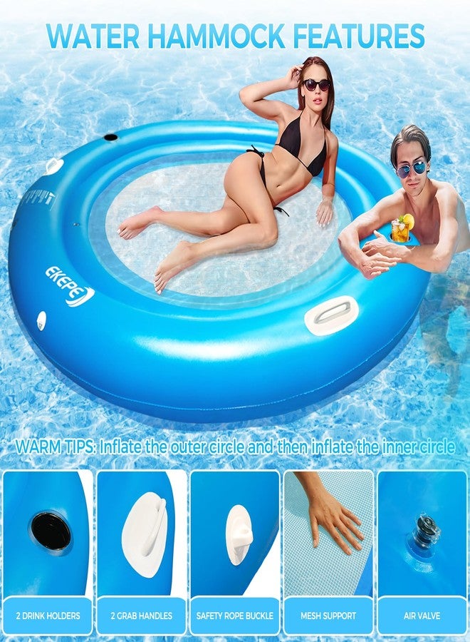 EKEPE Round Inflatable Water Hammock, 7ft Heavy Duty Tanning Pool Lounger Sunchill Float Ring, Adults Inflatable Floating Dock for Pool, Lakes, Oceans, Summer Party - Image 3