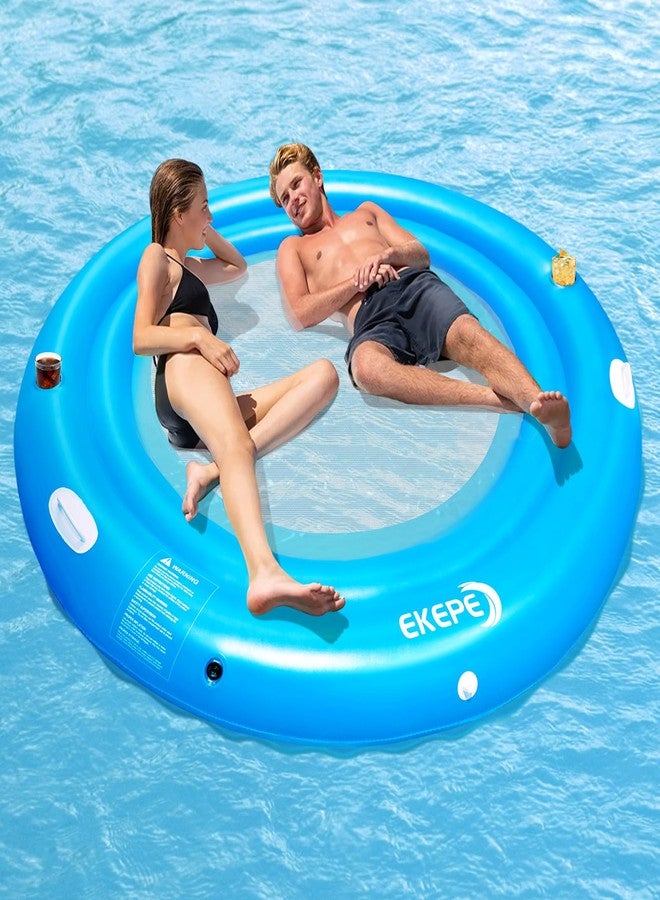 EKEPE Round Inflatable Water Hammock, 7ft Heavy Duty Tanning Pool Lounger Sunchill Float Ring, Adults Inflatable Floating Dock for Pool, Lakes, Oceans, Summer Party - Image 1