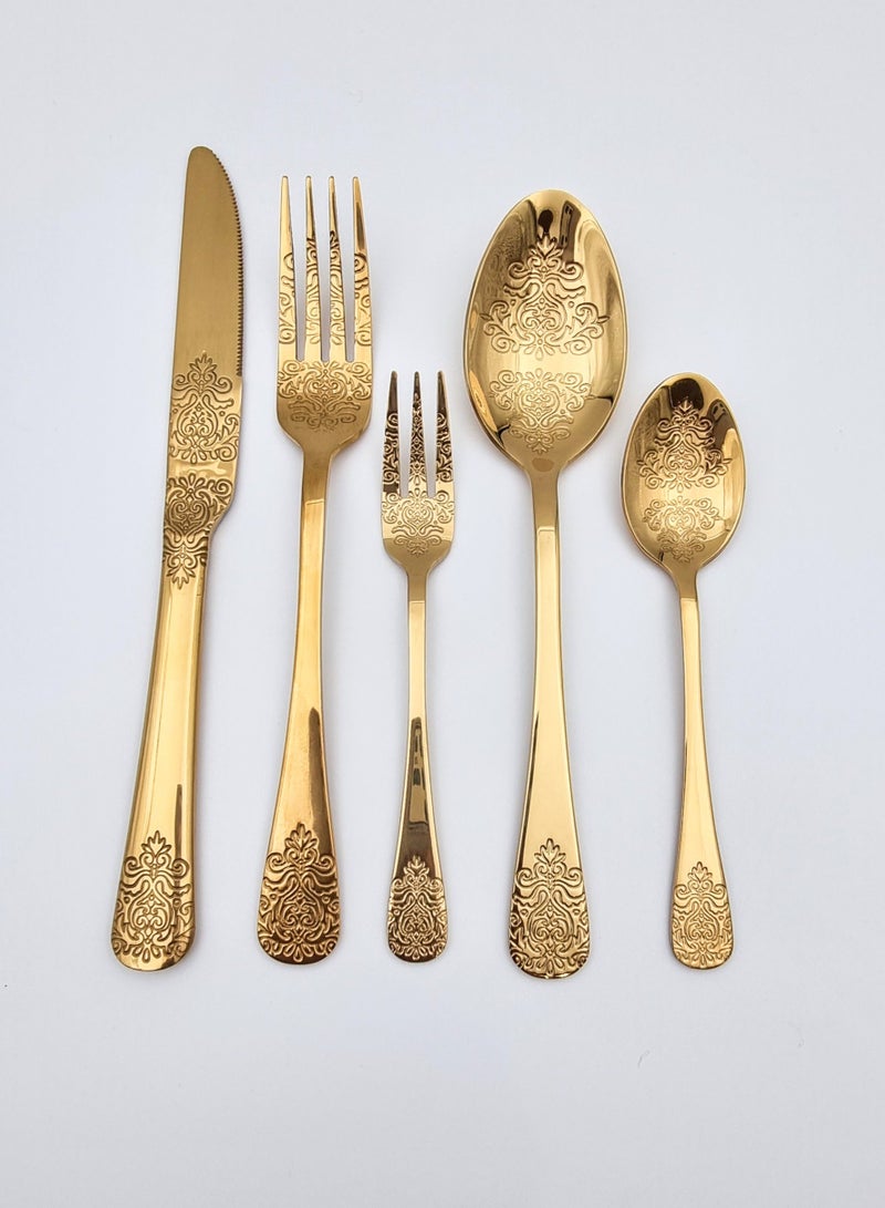 Sets Of Golden Forks And Spoons With Distinctive Engravings  - Image 1
