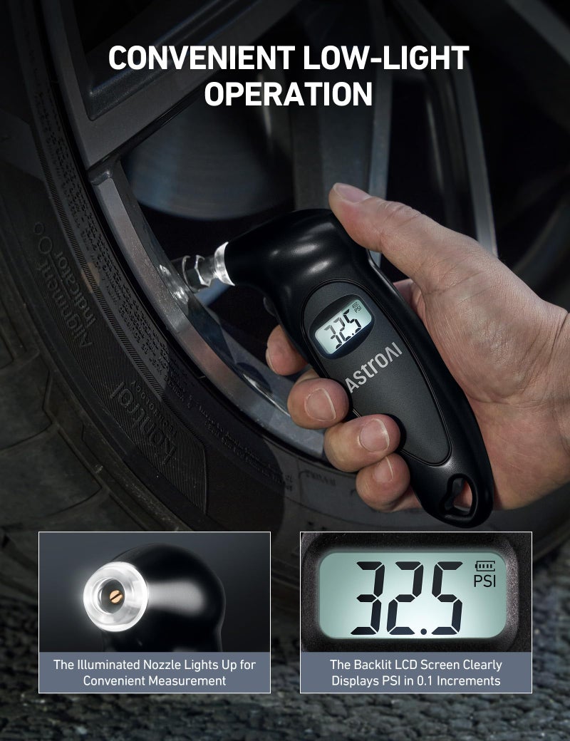 AstroAI Digital Tire Pressure Gauge 0-150PSI, Accurate in 0.1 Increments, Backlit LCD and Presta Valve Adaptor Included, 4 Units of Measurement for Car Truck Bicycle, Black - Image 4