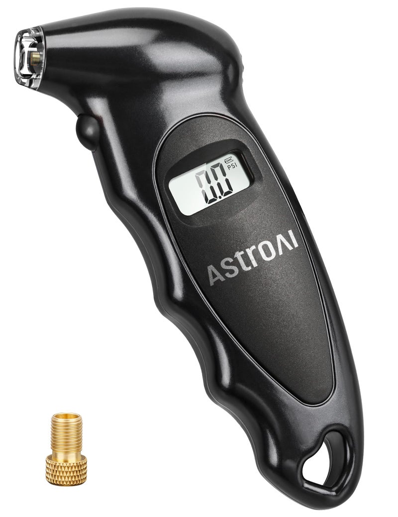 AstroAI Digital Tire Pressure Gauge 0-150PSI, Accurate in 0.1 Increments, Backlit LCD and Presta Valve Adaptor Included, 4 Units of Measurement for Car Truck Bicycle, Black - Image 1