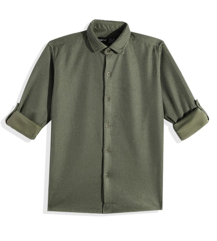 CAVIO Boys Spread Collar Full Sleeves Plain Shirt in Green - Image 4
