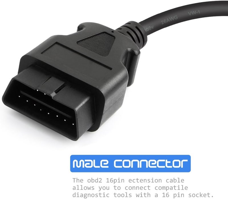 FOXWELL OBD2 OBD II 16Pin Male to Female Diagnostic Extension Cable Adapter 1m/39inch - Image 2