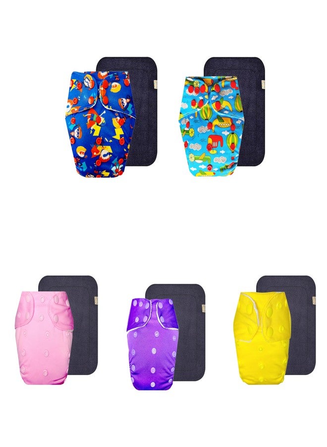 Dumbledo Premium Cloth Diaper with Black Insert (Pack of 5) | Dry Feel and Comfortable | Reusable & Washable | Quick Dry | Perfect for Indian Summers | 3 Months - 3 Years | Unisex Baby - Image 1