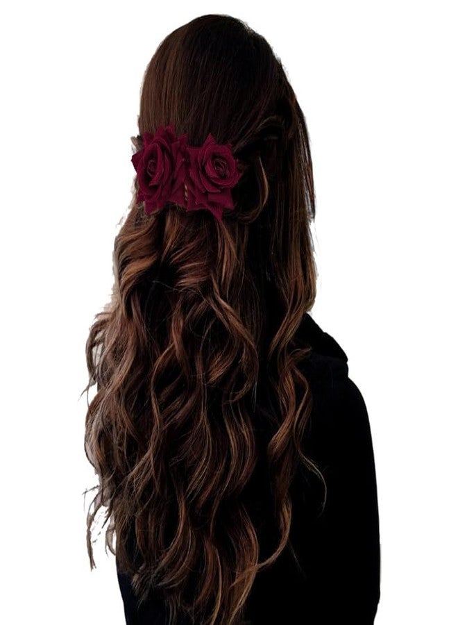 Hair Flare Rose Hair Accessories Combo Pack, 1 Rubber Band, 1 Comb Slide, 1 Hair Clip, 1 Hair Pin_2479_Maroon - Image 2