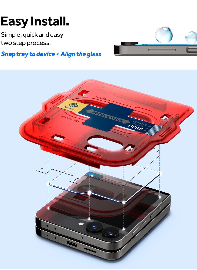 Snap Fit Samsung Galaxy Z Flip 6 Screen Protector Tempered Glass for outer Front Screen Easy Install Tray - [2 PACK]